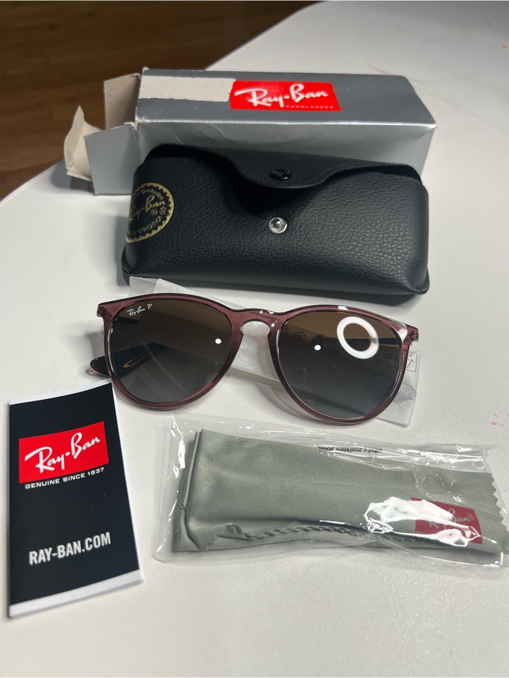 Ray-Ban Burgundy Round Sunglasses with Dark Gradient Lenses